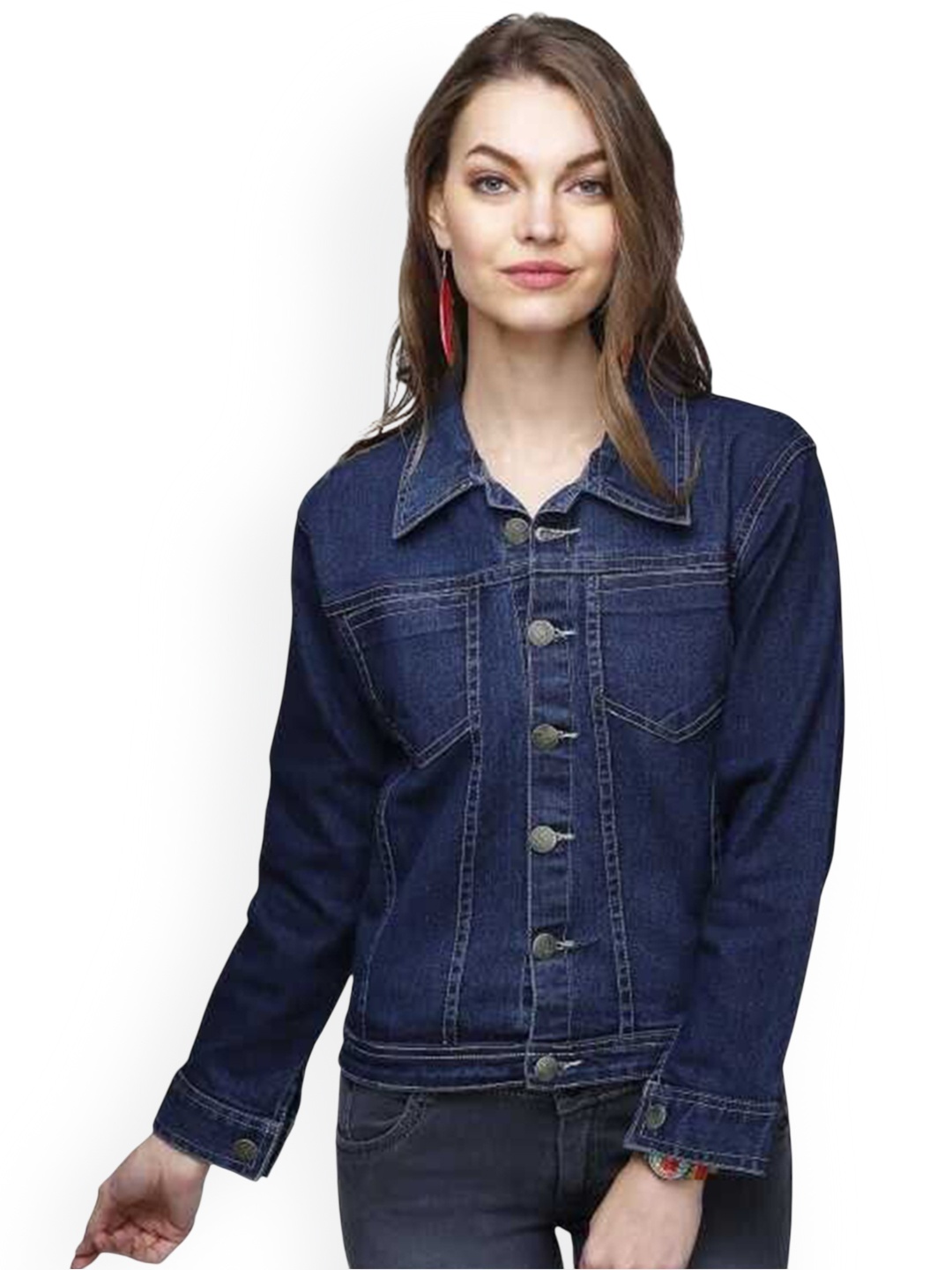

KASHIAN Women Spread Collar Solid Casual Denim Jacket, Blue
