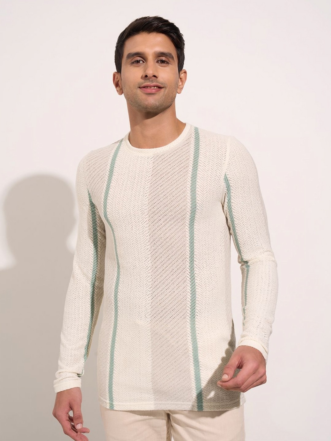 

7 Alt by Pantaloons Men Striped Round Neck Cotton T-shirt, Nude