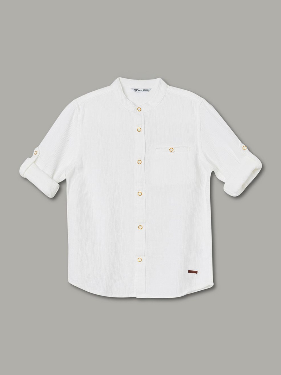 

Fame Forever by Lifestyle Boys Band Collar Solid Cotton Casual Shirt, Off white
