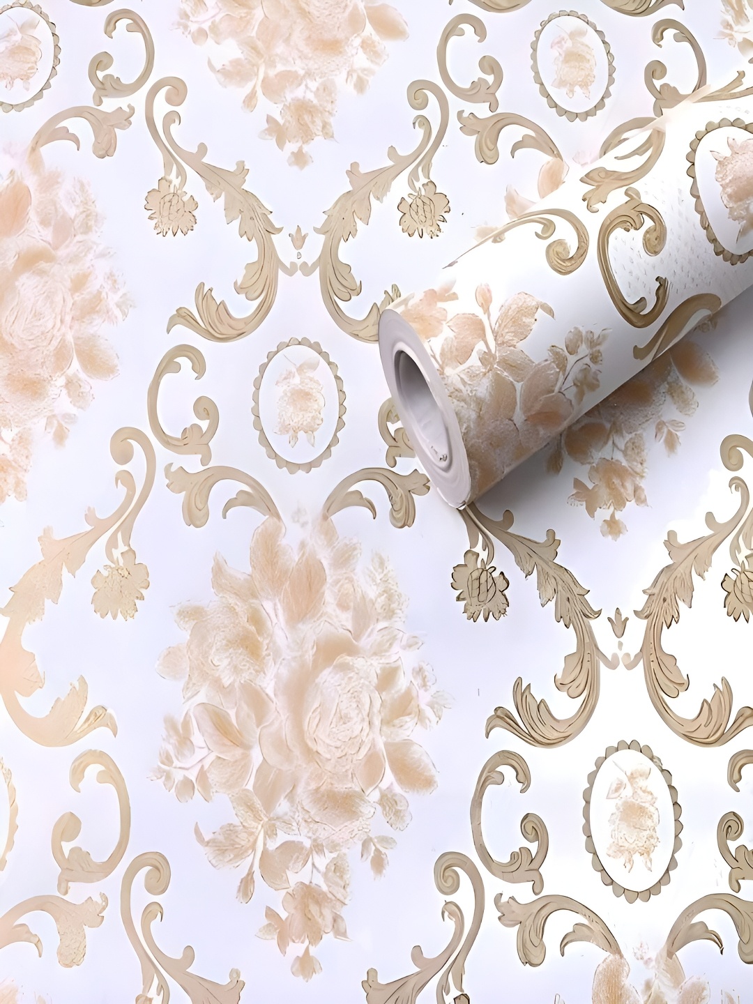 

ANNA CREATIONS Peach-Colored & White Printed Waterproof Self-Adhesive Wallpaper