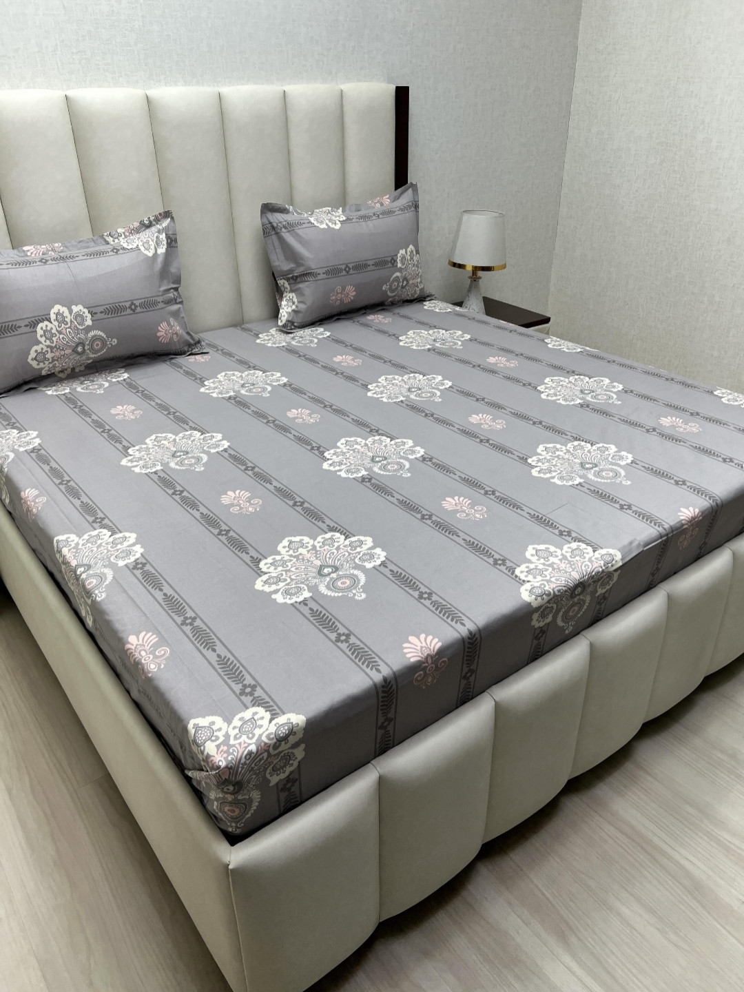 

Pure Decor Passion Grey Floral Printed Pure Cotton 300 TC Queen Bedsheet Set 2.54 x 2.28m