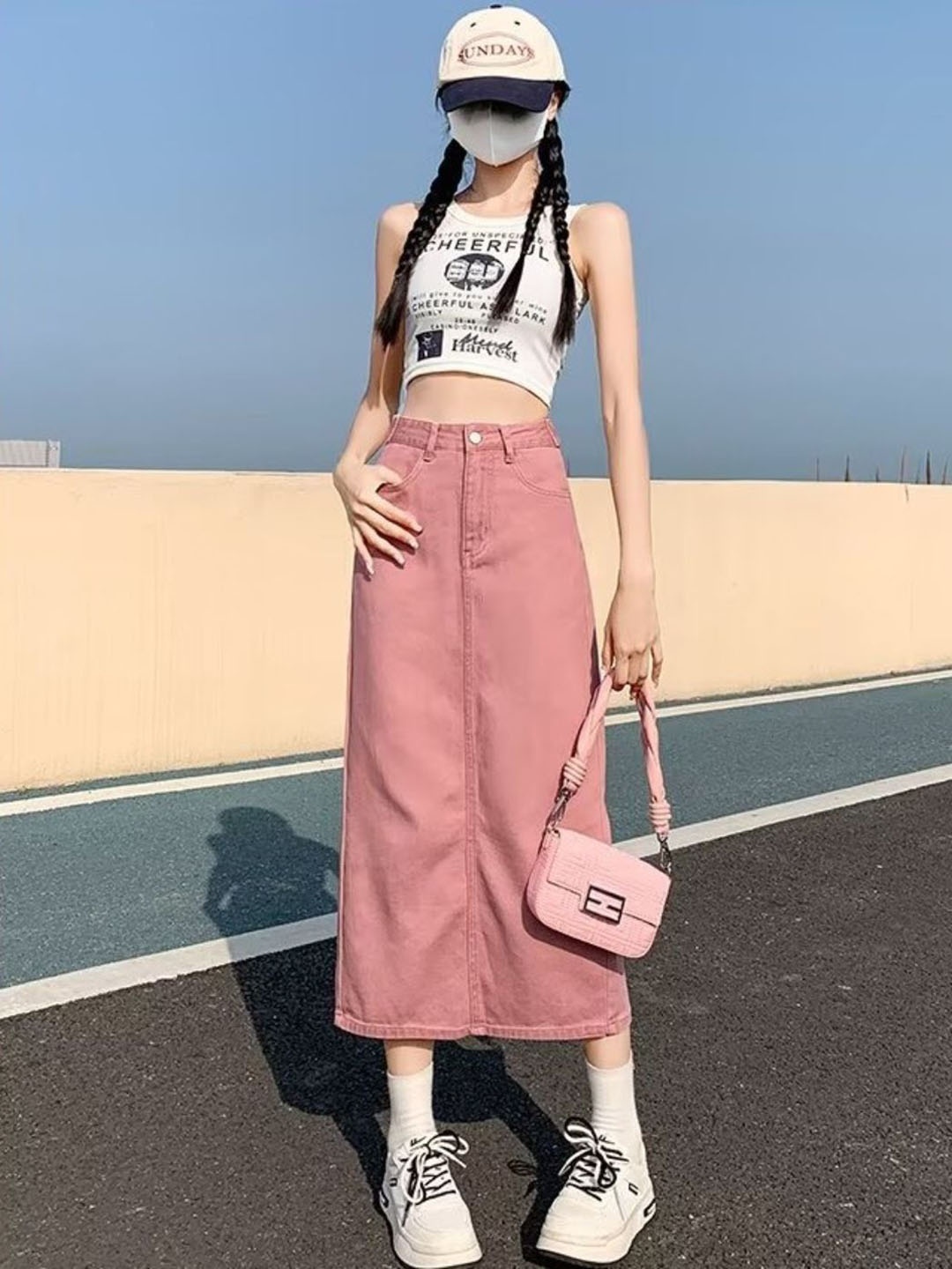 

StyleCast A-Line Midi Denim Skirt, Mauve