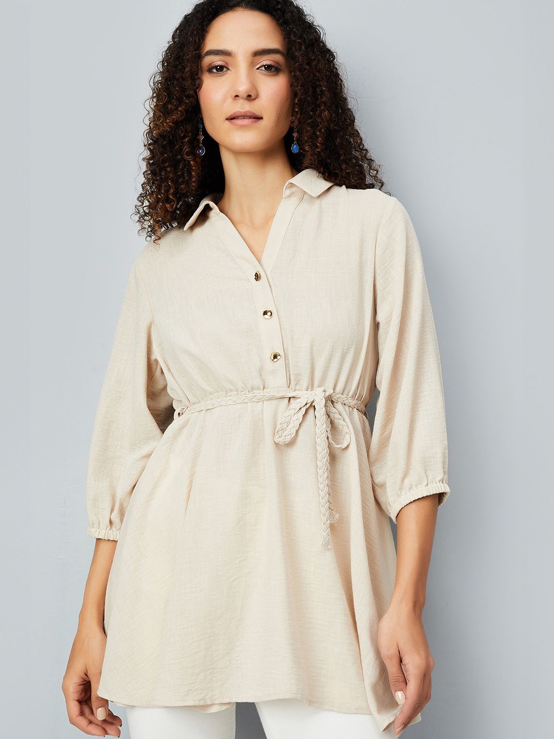 

max Shirt Collar Tunic, Beige