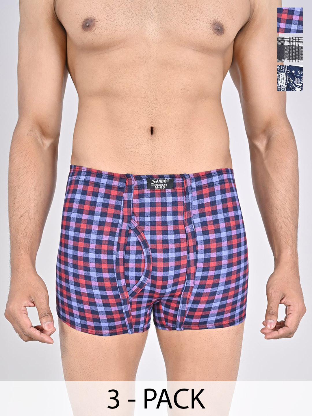 

SANDO Pack Of 3 Printed Pure Cotton Trunks GENIUS-01-05-07, Black