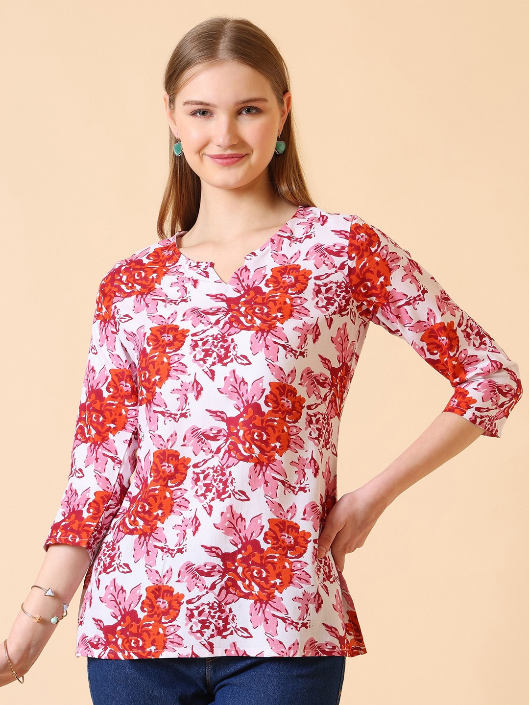 

SANGOURI Floral Printed Kurti, Red
