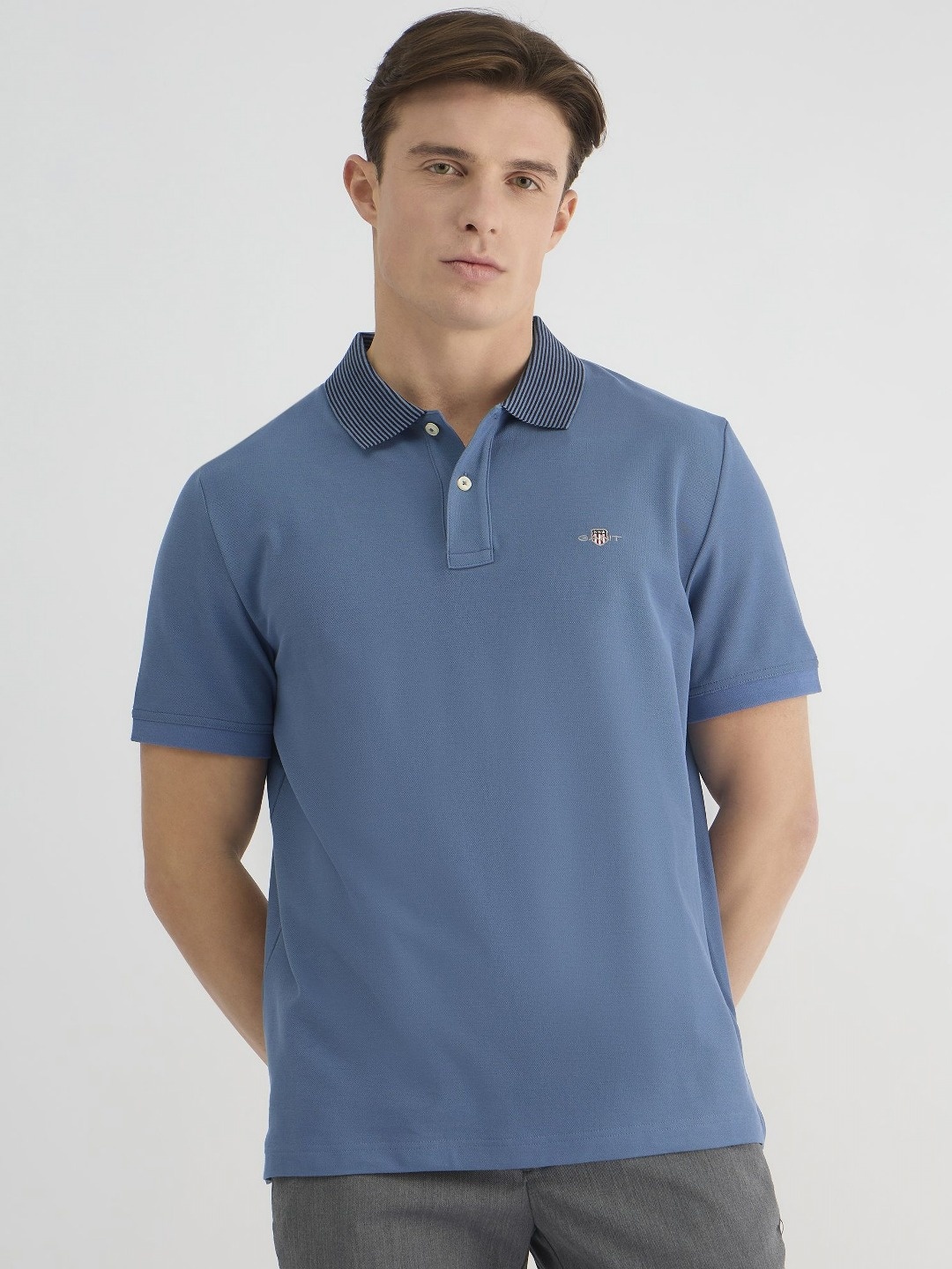 

GANT Men Solid Polo Collar Cotton T-shirt, Blue