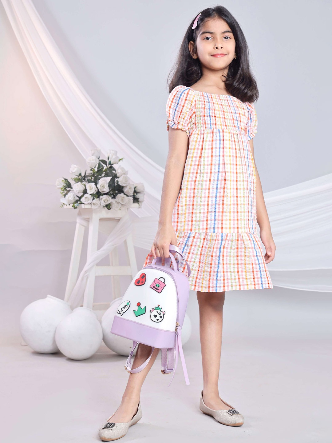 

BAESD Girls Cotton Printed Fit & Flare Dress, White