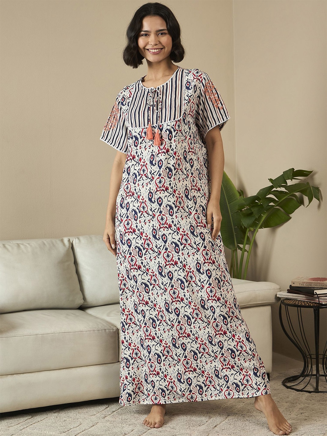 

July Printed Maxi Nightdress, Beige