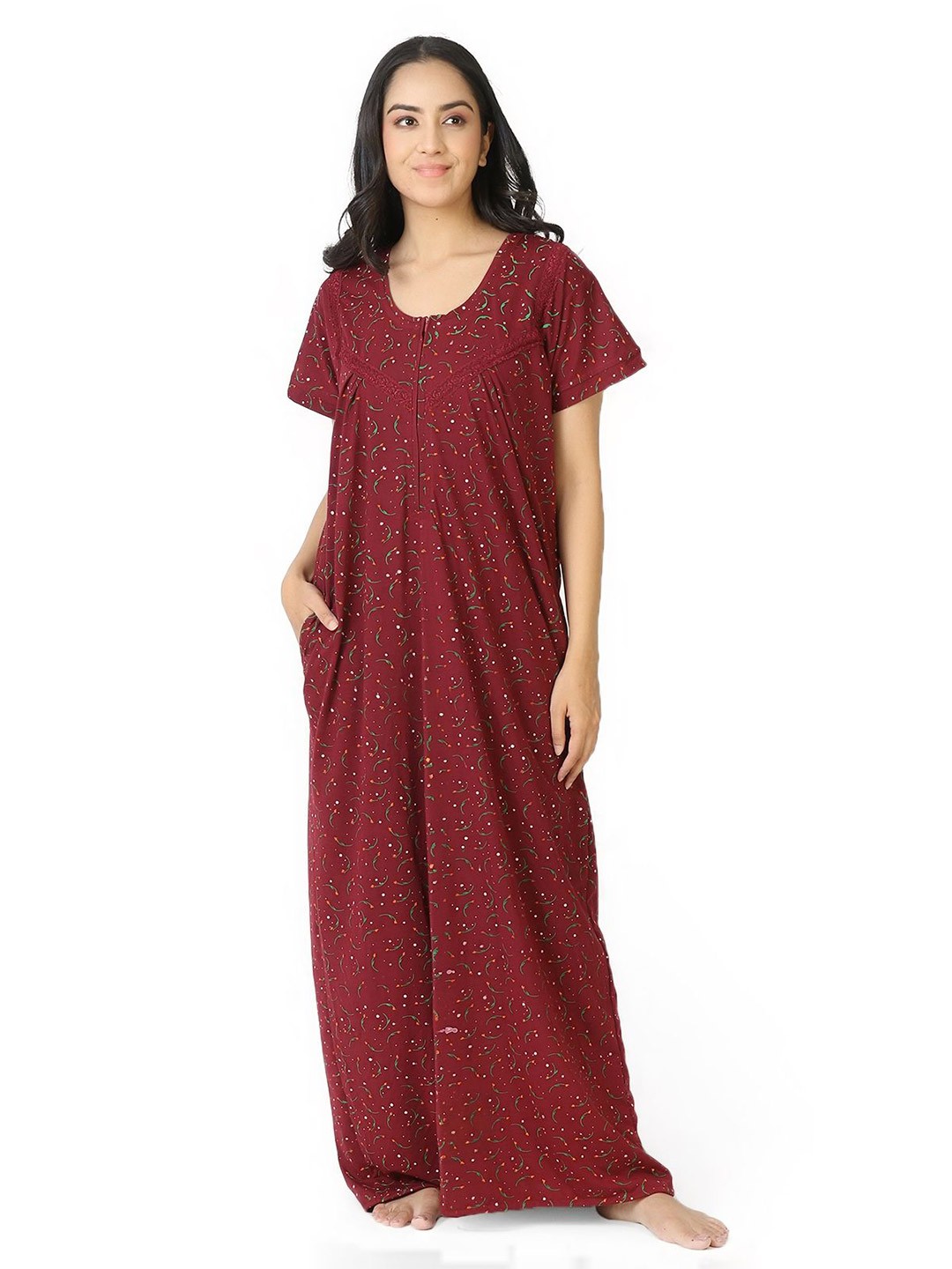 

CHUI MUI Printed Maxi Nightdress, Maroon