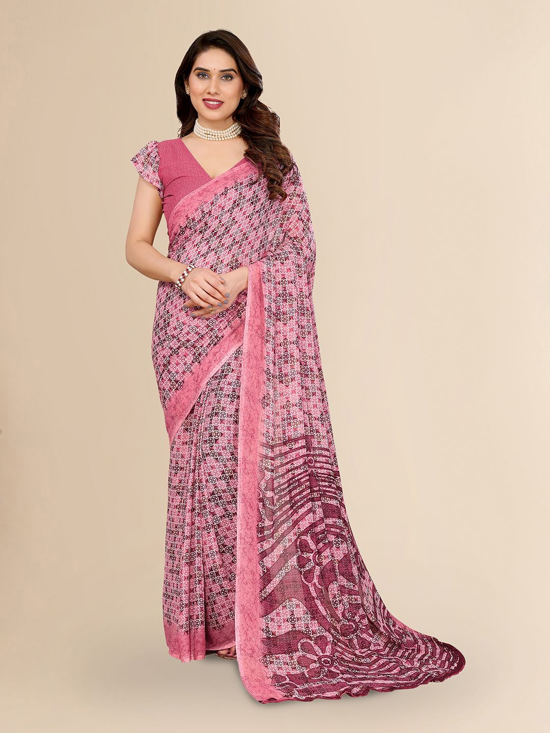 

Moda Rapido Geometric Printed Saree, Pink