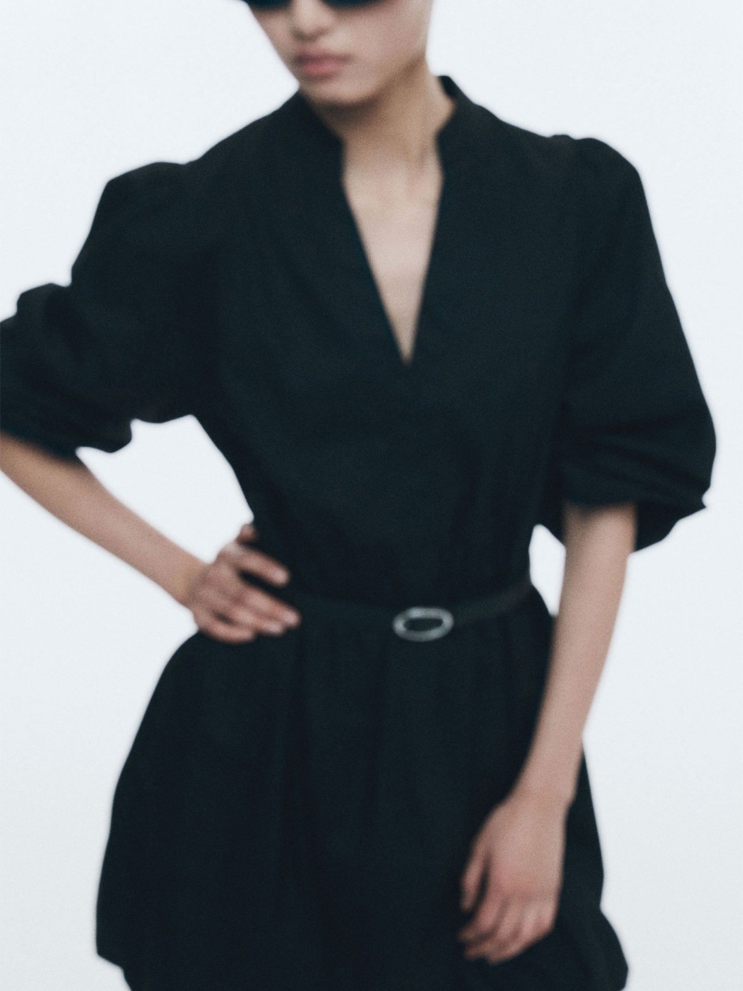 

H&M Belted Bubble-Hem Dress, Black
