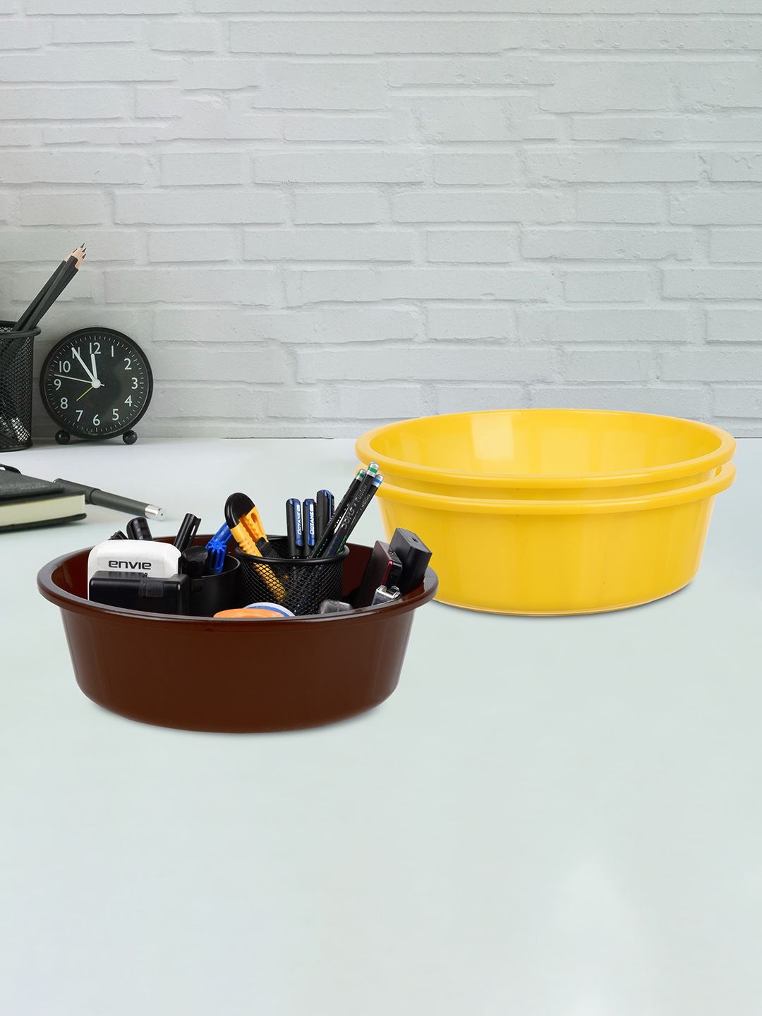 

Kuber Industries Yellow & Brown 3 Pieces Regular Desk Organisers