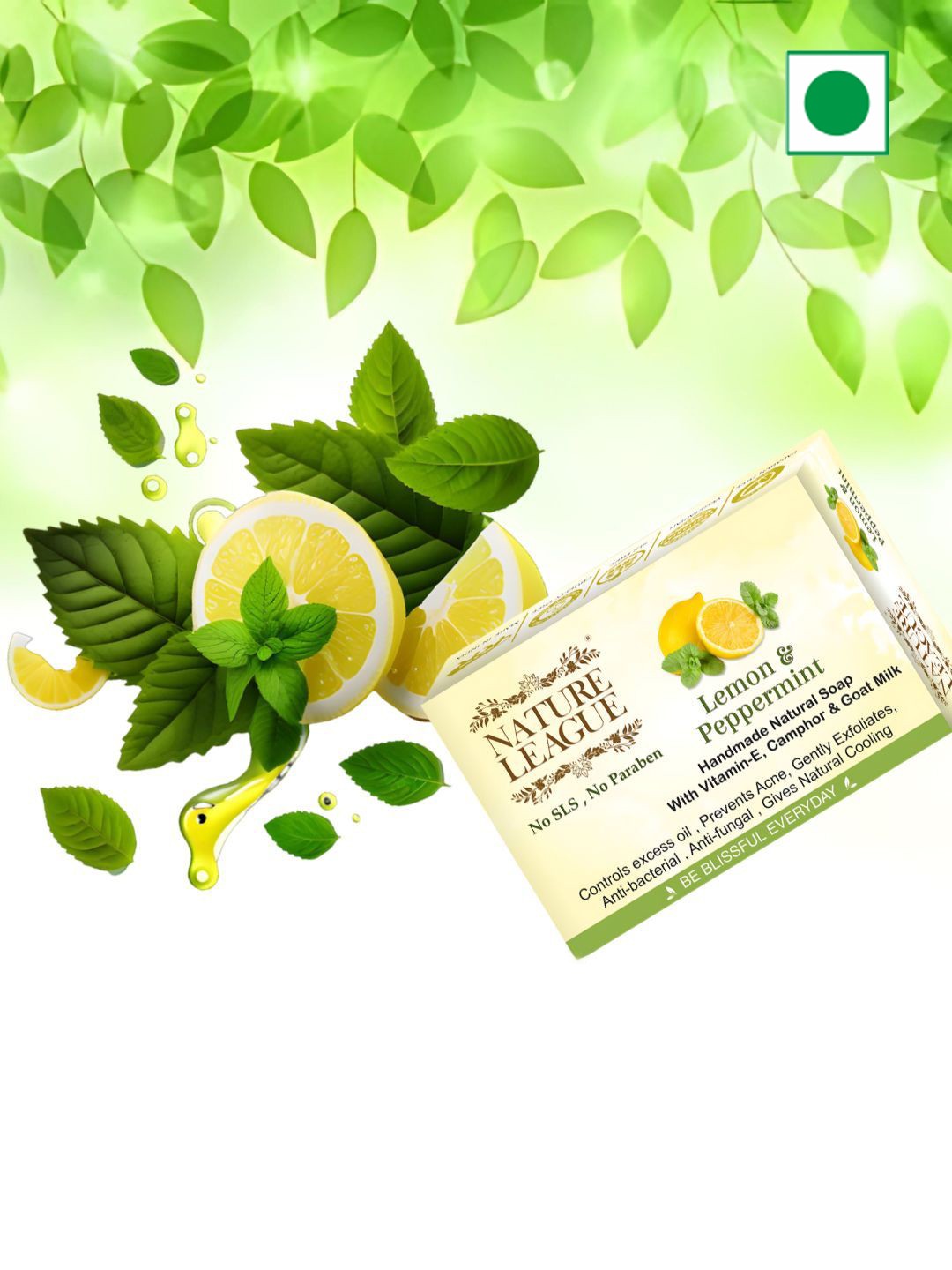

NATURE LEAGUE Set Of 10 Lemon & Peppermint Soap With Vitamin E For Nourishing - 100 g Each, Yellow