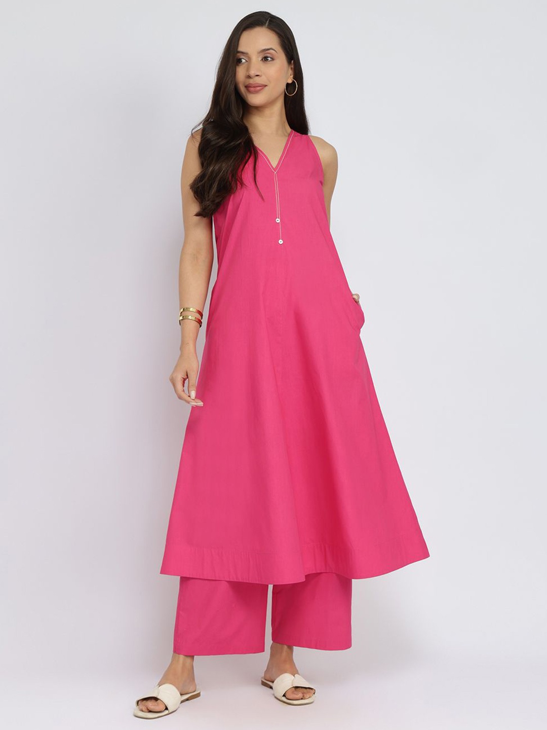 

Pink Fort Pure Cotton A-Line Kurta with Trouser