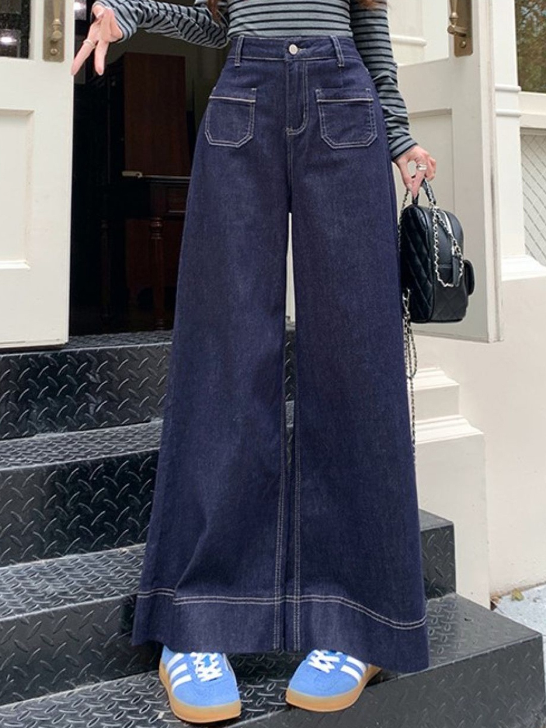 

StyleCast Women Cotton Wide Leg High-Rise Jeans, Blue
