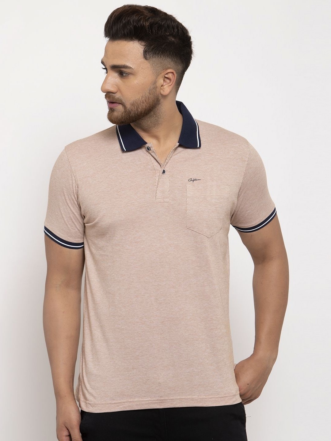 

CONFIDENCE Men Solid Polo Collar Cotton T-shirt, Nude