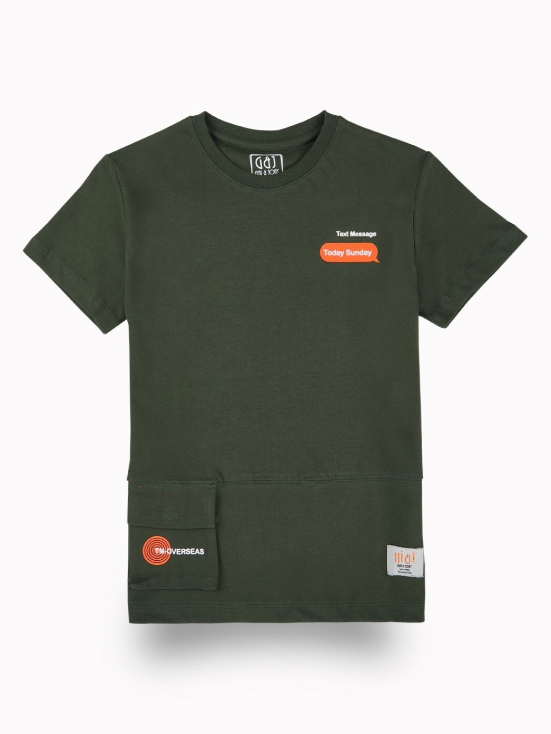 

Gini and Jony Boys Typography Printed Round Neck Cotton T-shirt, Olive