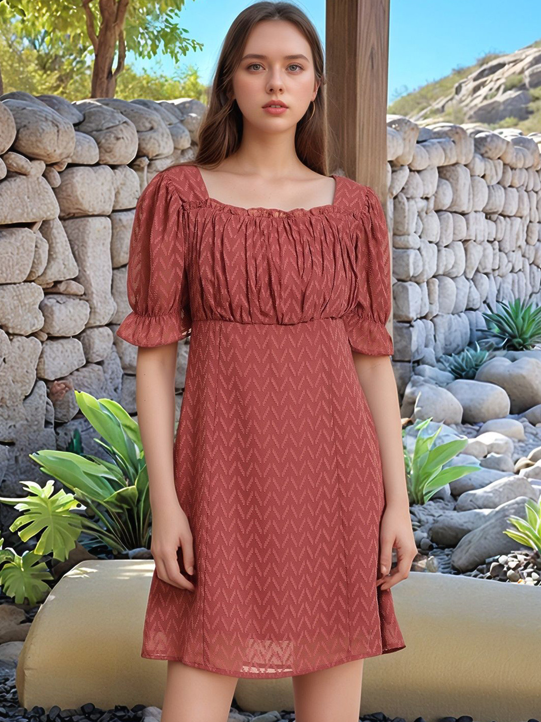 

RARE Bell Sleeve Chiffon Empire Dress, Maroon
