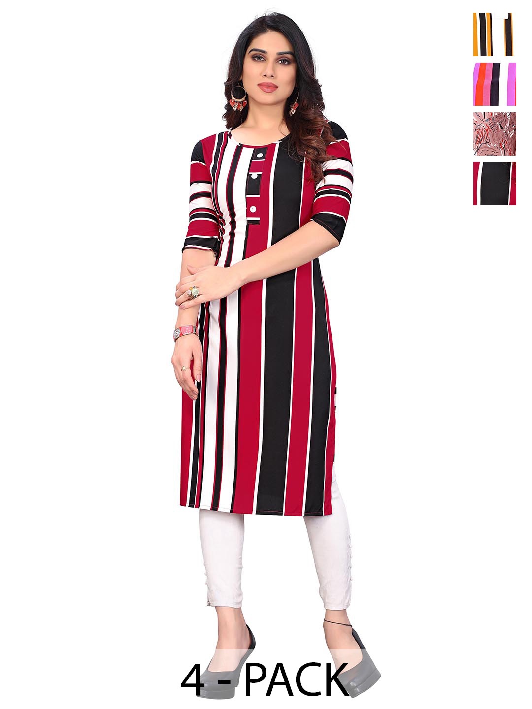 

KETAKI FASHION Selection of 4 Ethnic Motifs Printed Kurtas, Black