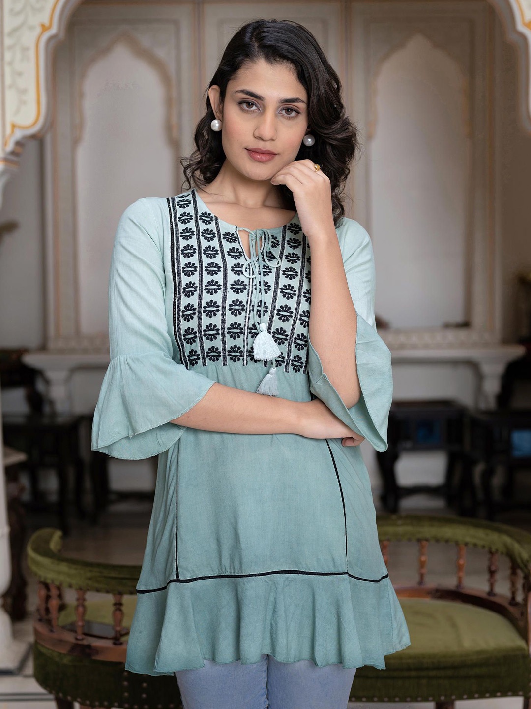 

Juniper Liva Embroidered Tunic, Green