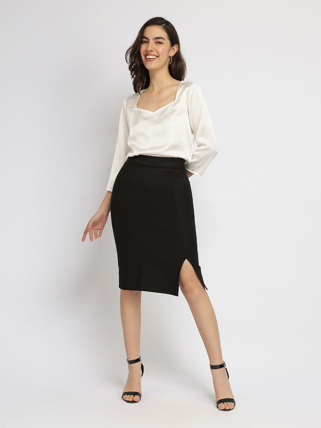 

FableStreet Women Satin Sweetheart Neck Top, Off white