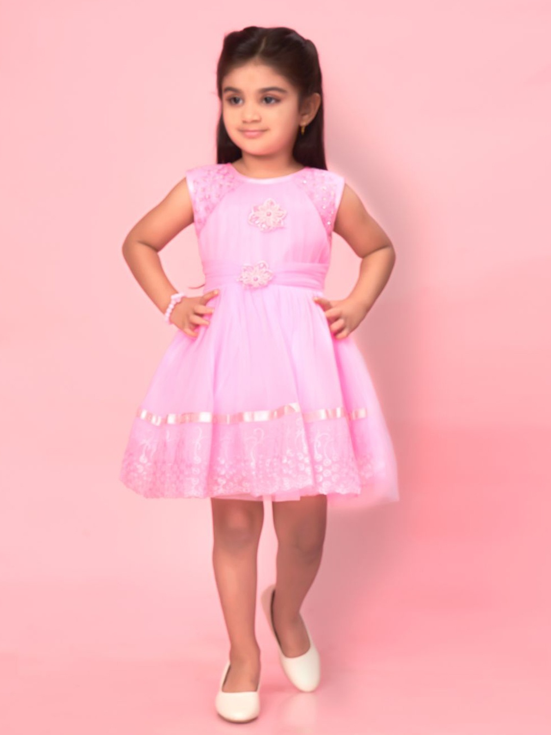 

Aarika Floral Net Fit & Flare Dress, Pink