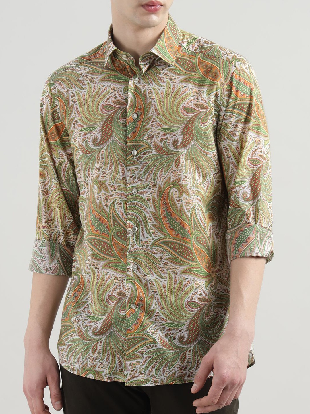 

ETRO Men Spread Collar Ethnic Motifs Printed Cotton Casual Shirt, Green