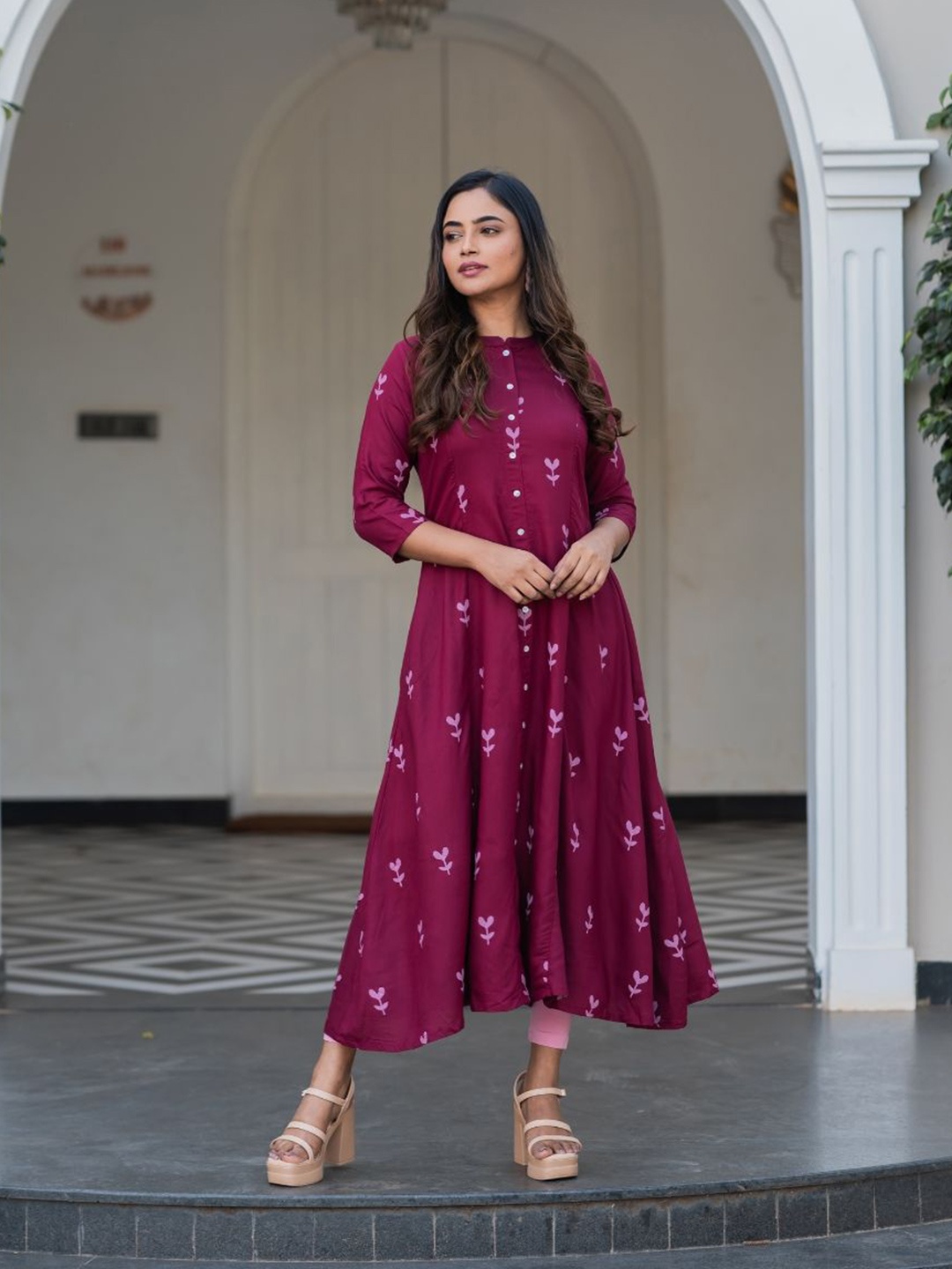 

HAY Geometric Printed A Line Kurta, Burgundy