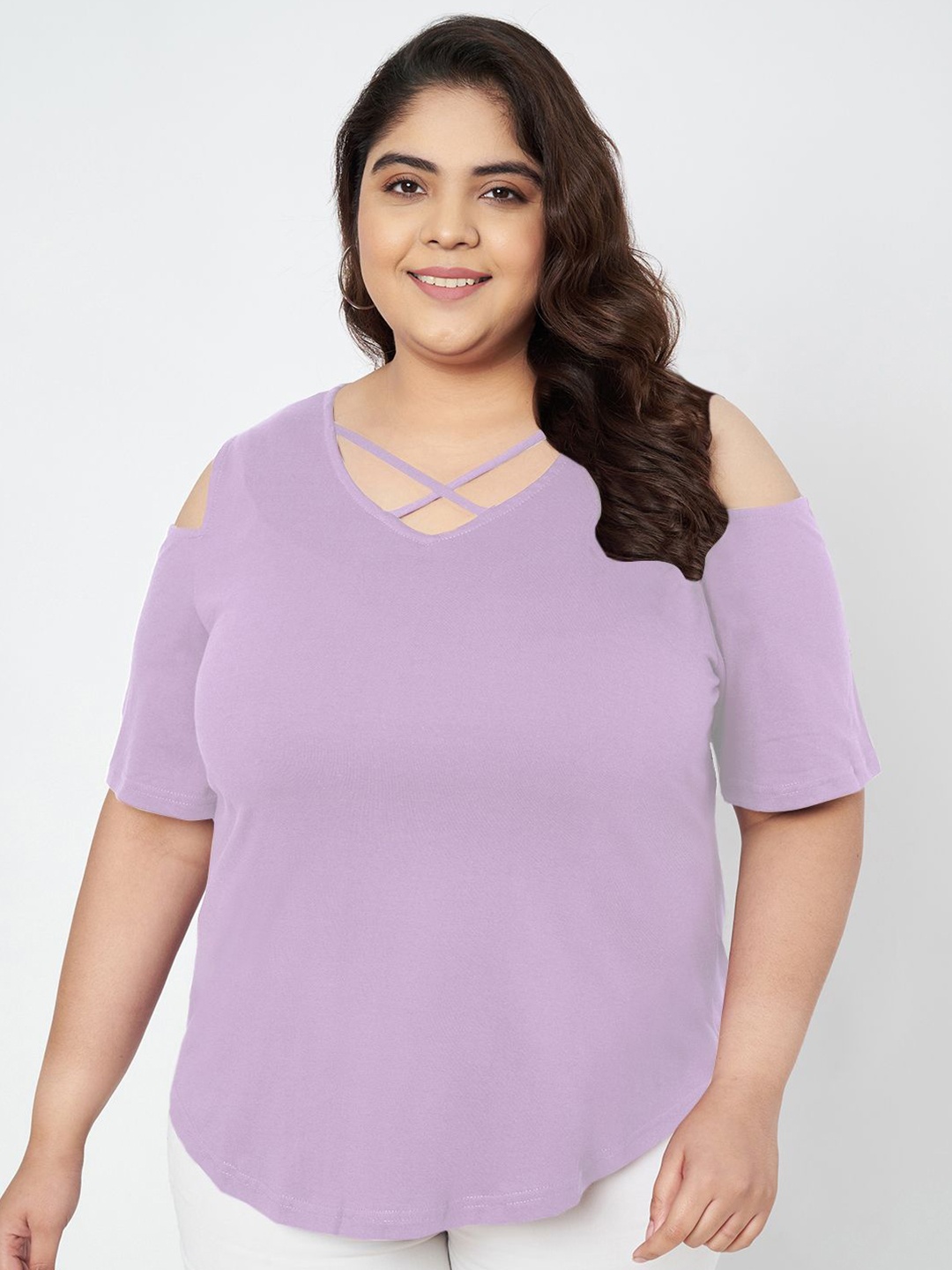 

BRINNS Plus Size Cut Out Detail Cotton Top, Lavender
