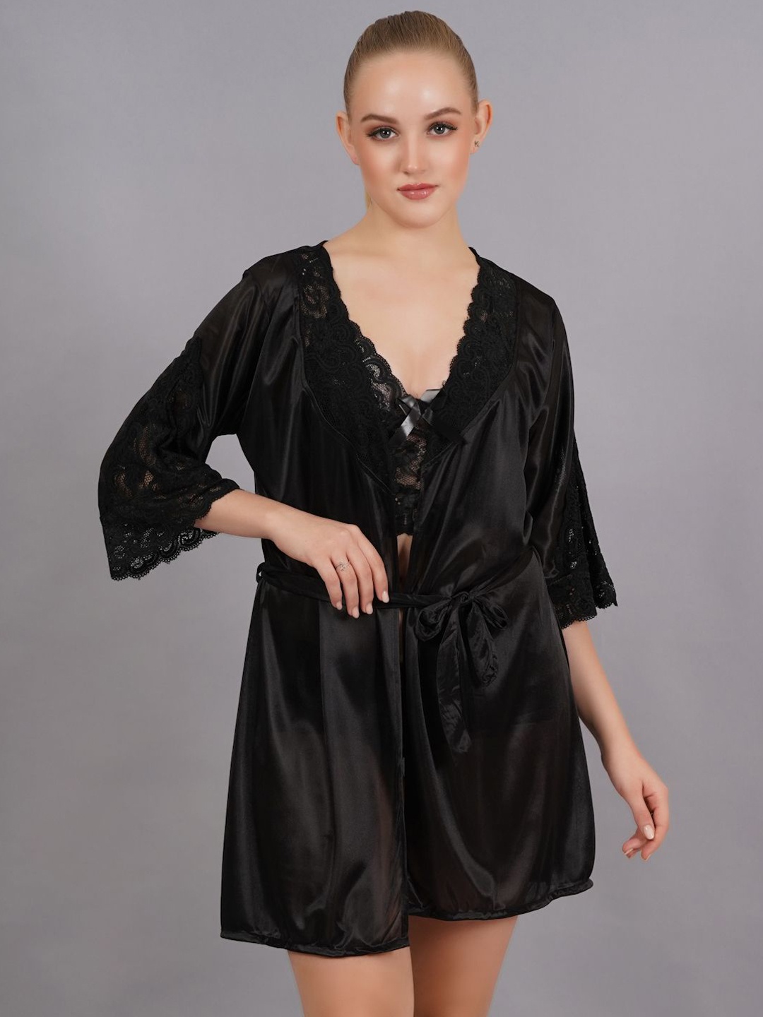 

Fleurt Satin Baby Doll, Black