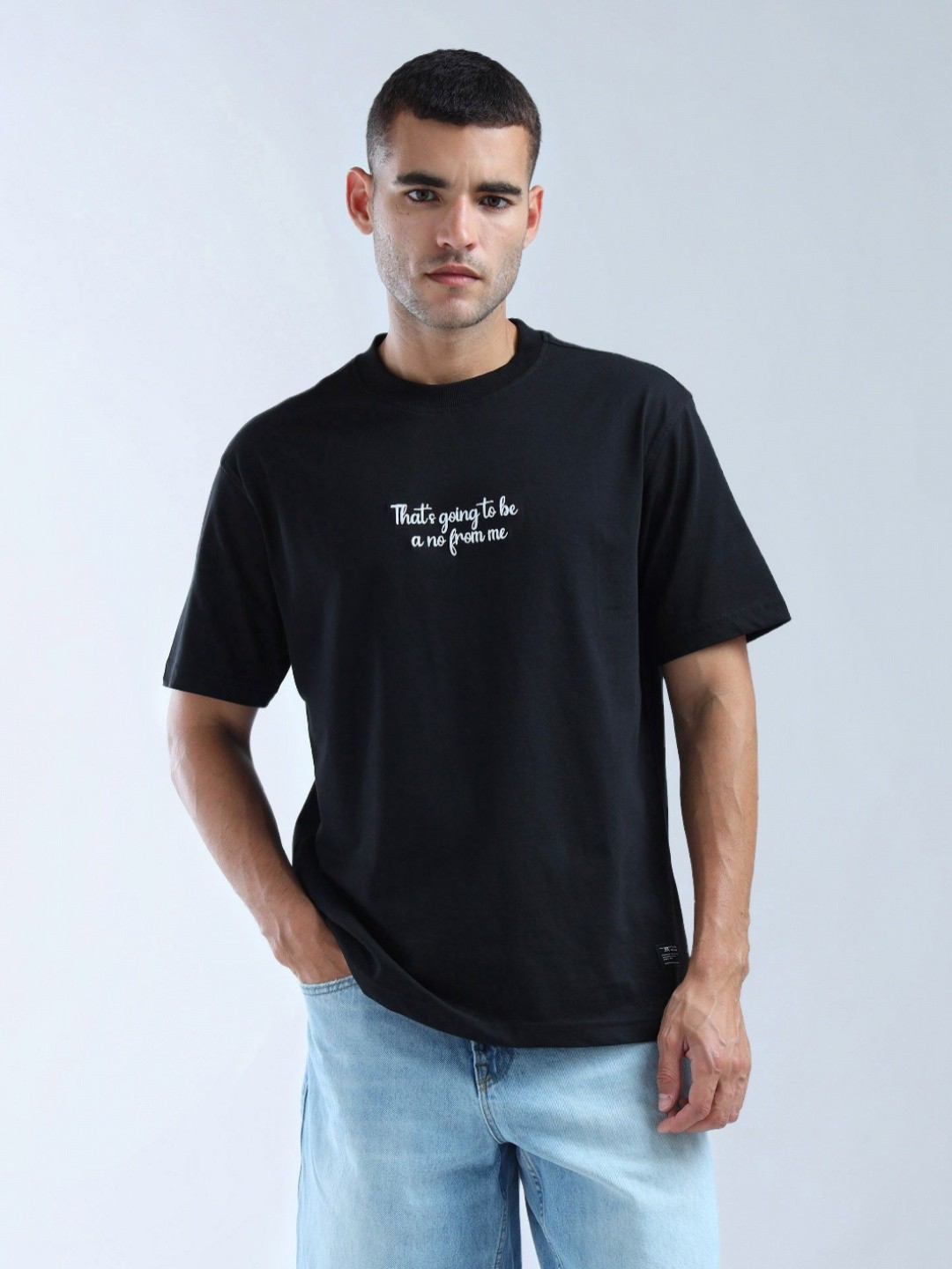 

Flying Machine Men Typography Printed Round Neck Cotton Relaxed Fit T-shirt, Black