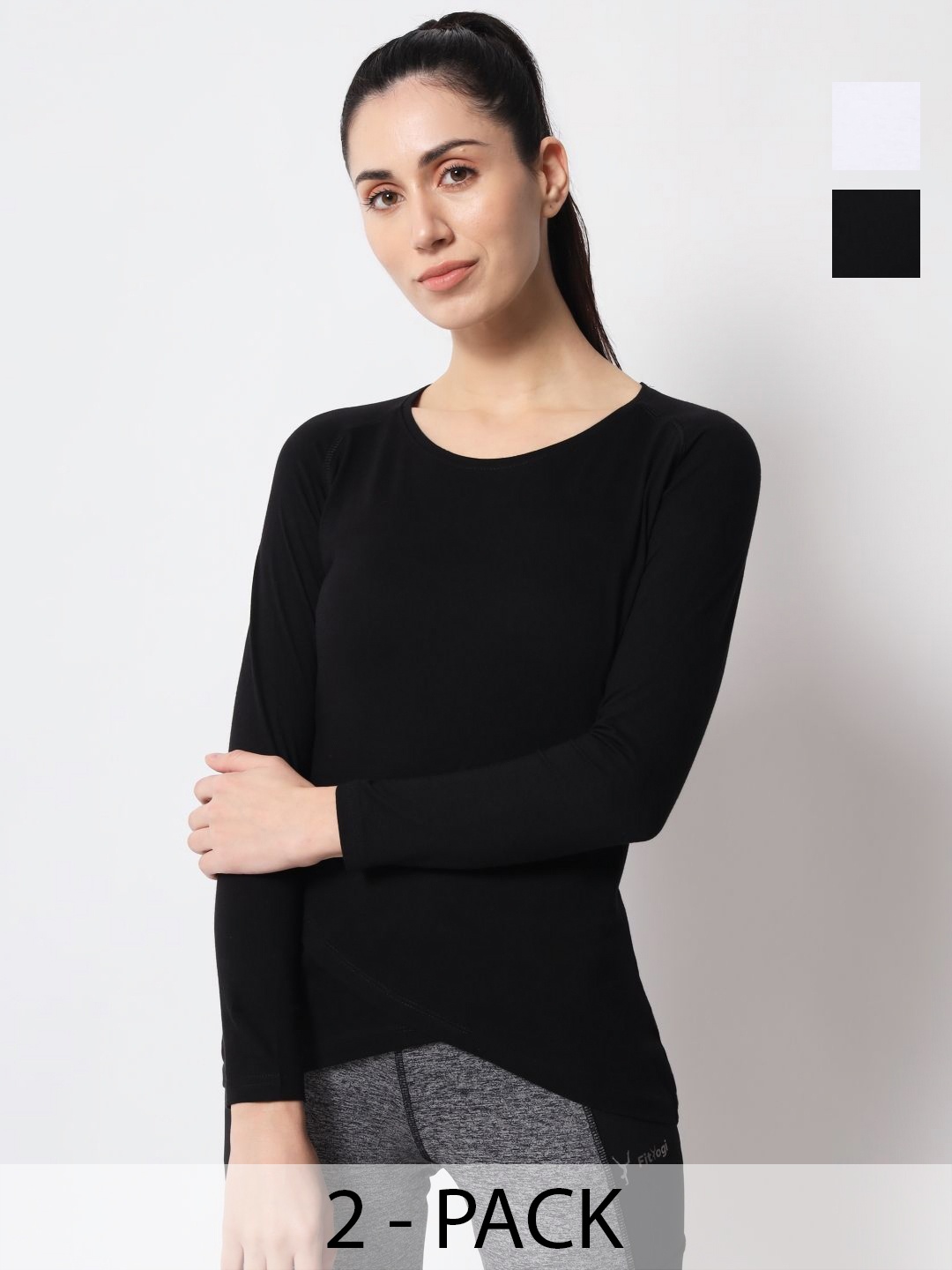 

appulse Women Pack Of 2 Solid Round Neck Cotton Slim Fit T-shirts, Black
