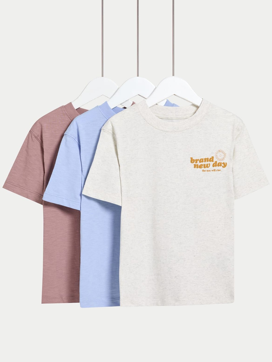 

Marks & Spencer Boys Pack Of 3 Typography Printed Round Neck Cotton T-shirts, Mauve