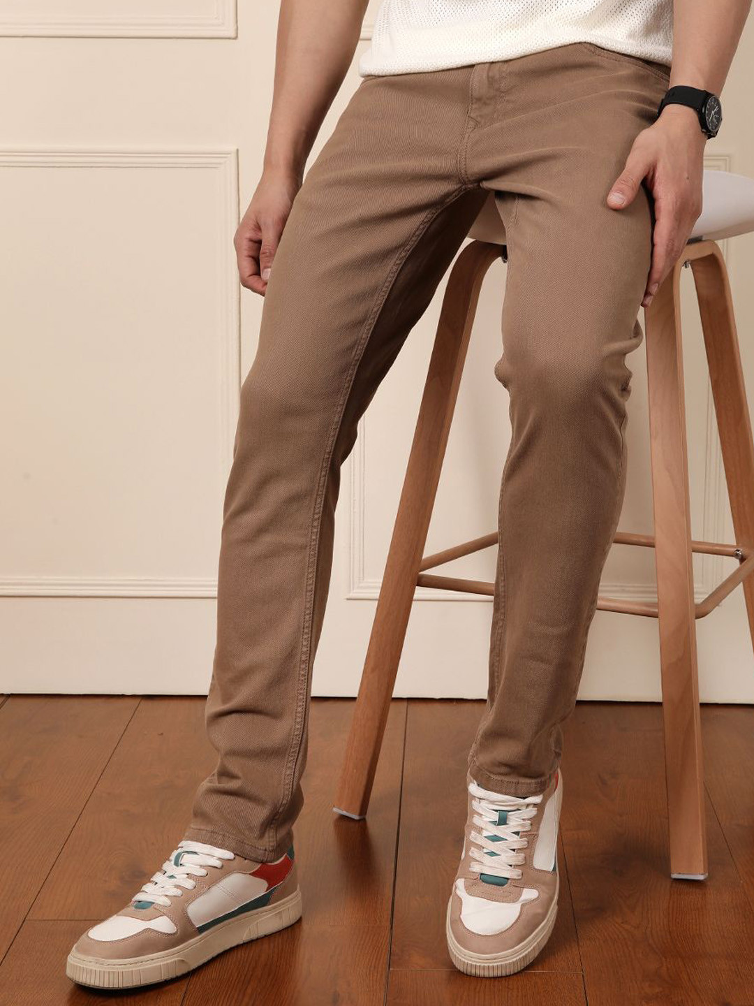 

WROGN Men Cotton Comfort Slim Fit Jeans, Brown