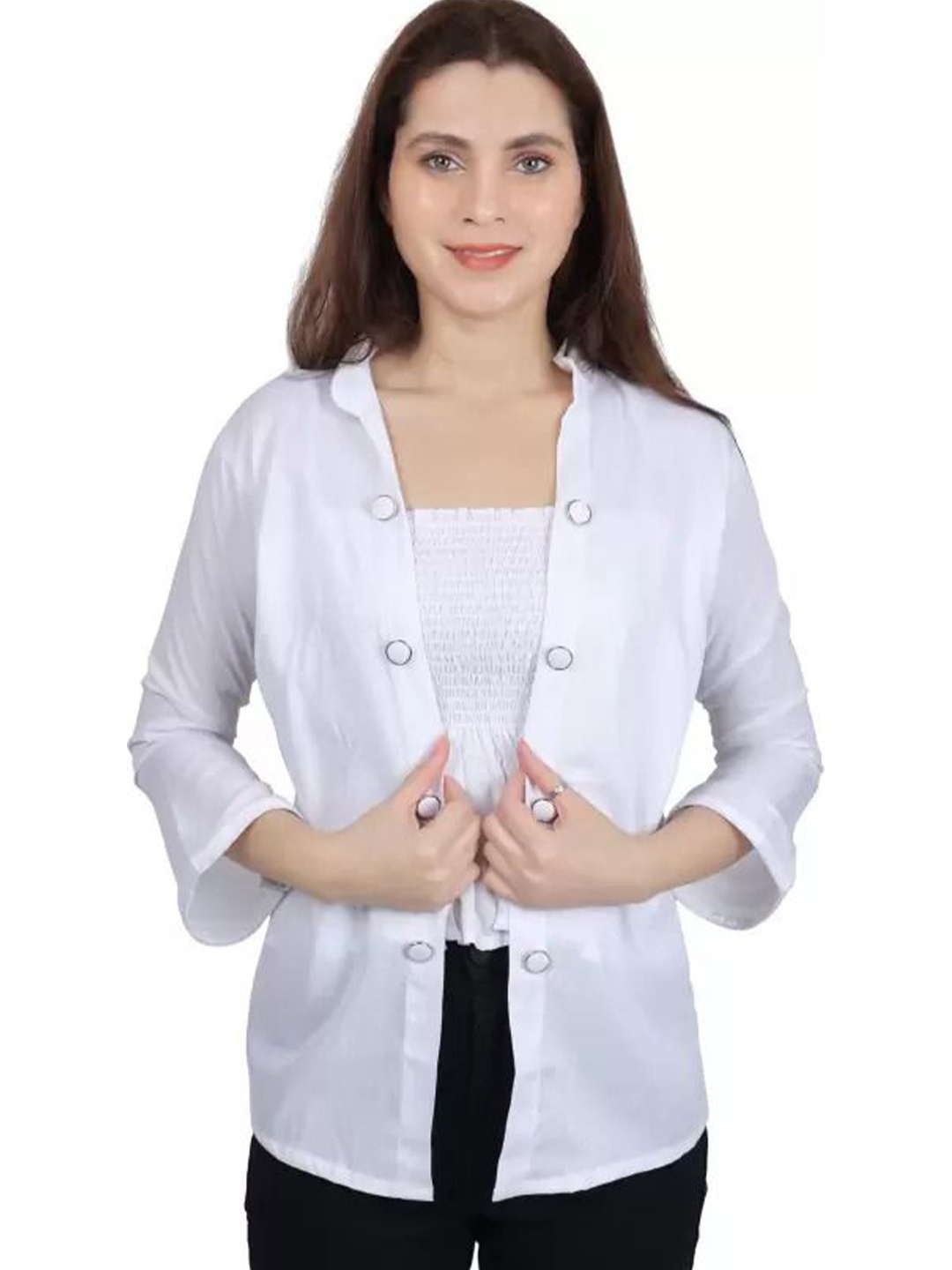 

SNIFFY Mandarin Collar Top, White