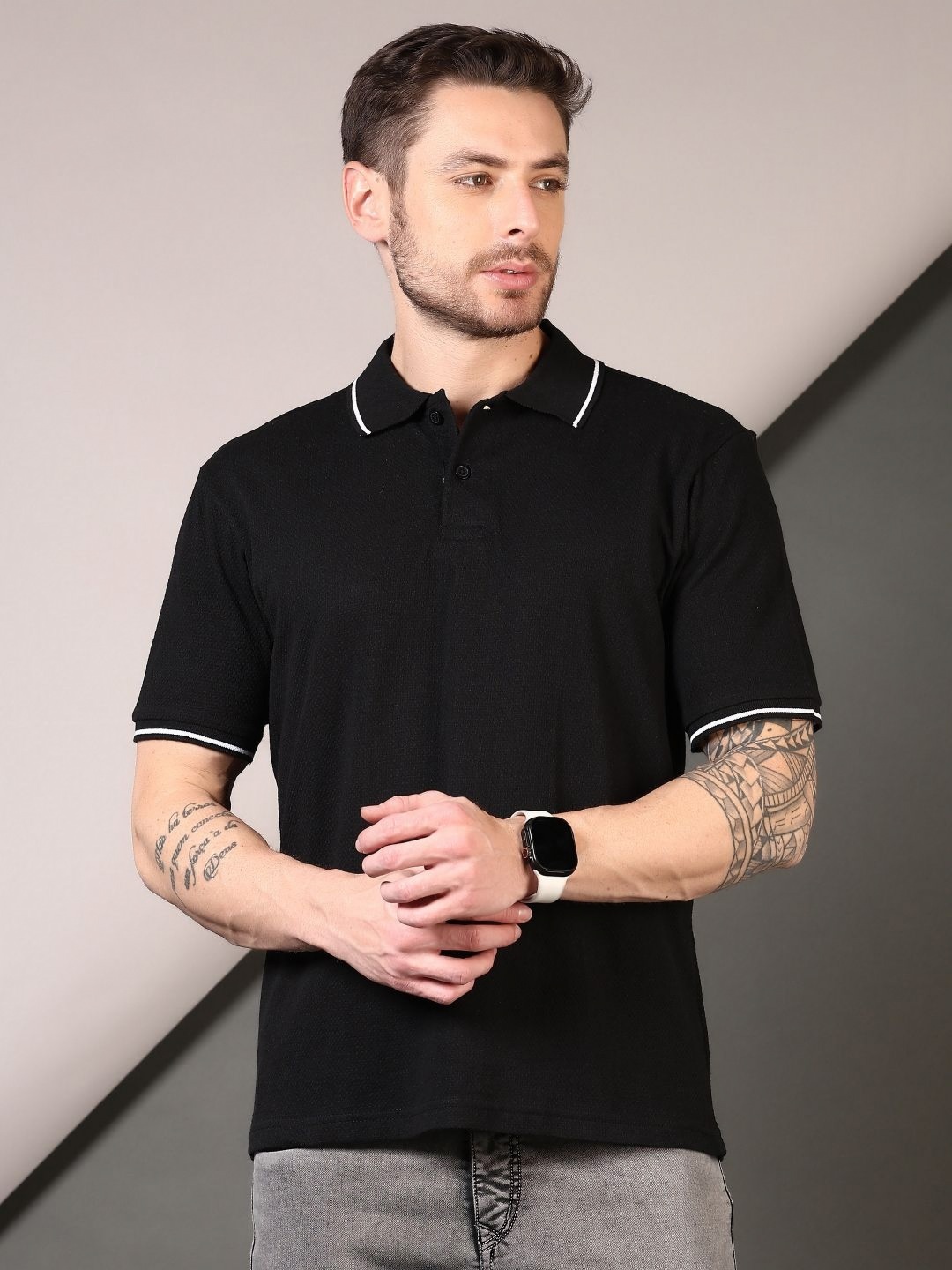 

V-Mart Men Solid Polo Collar Cotton T-shirt, Black