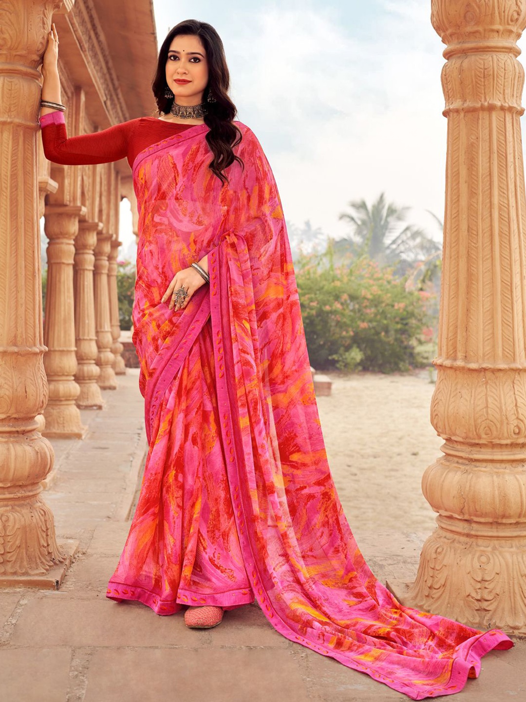 

LeeliPeeri Designer Poly Chiffon Saree, Pink