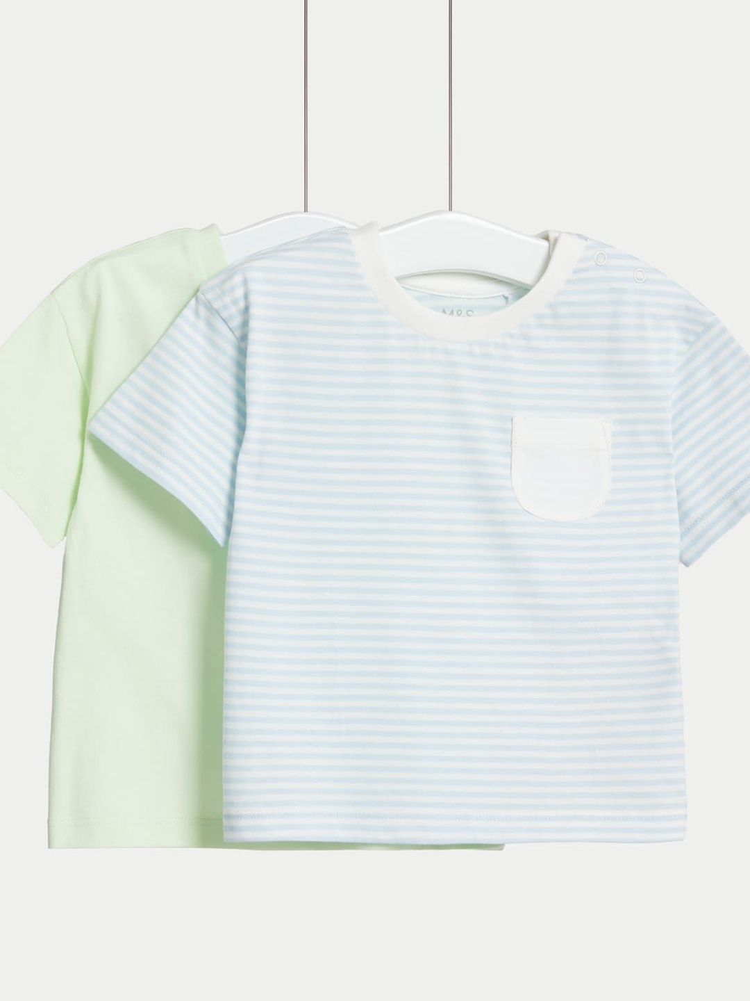 

Marks & Spencer Boys Pack Of 2 Striped Round Neck Cotton T-shirts, Green