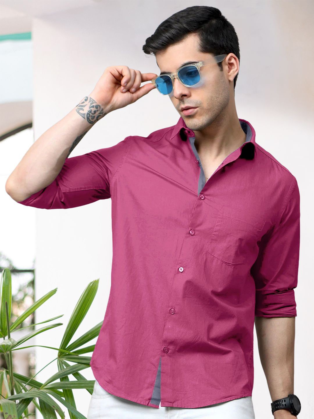 

Moda Rapido Men Standard Fit Spread Collar Solid Cotton Casual Shirt, Pink