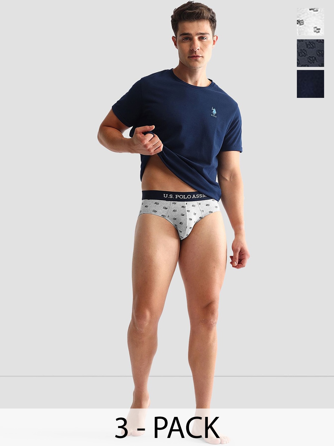 

U.S. Polo Assn. Men Pack Of 3 Anti Microbial Mid Rise Briefs, Navy blue
