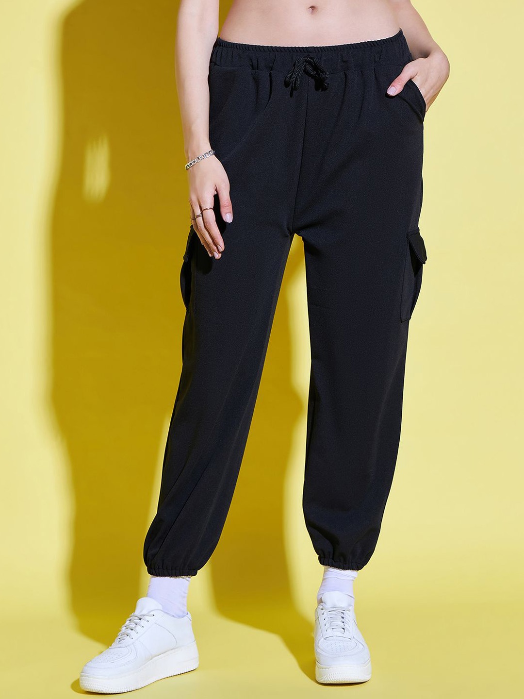 

DIMPY GARMENTS Women Relaxed High-Rise Joggers Trousers, Black