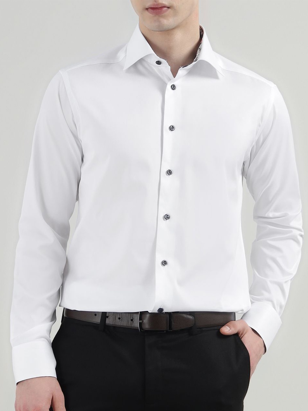

Eton Men Spread Collar Solid Cotton Formal Shirt, White