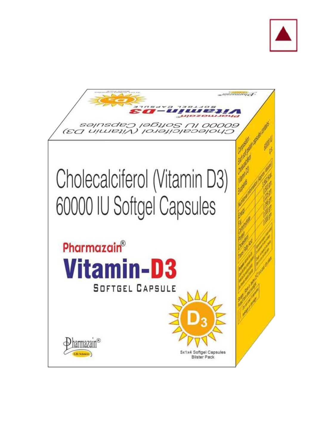

PHARMAZAIN LIFE SCIENCES Vitamin-D3 Softgel Capsules - 80 Capsules, Yellow