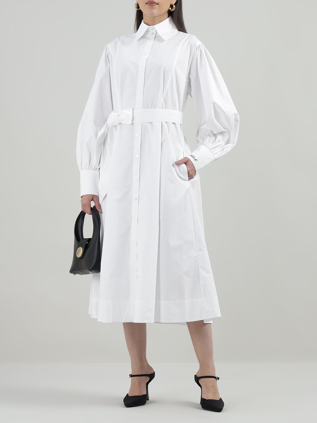 

Karl Lagerfeld Women Cotton Shirt Midi Dress, White