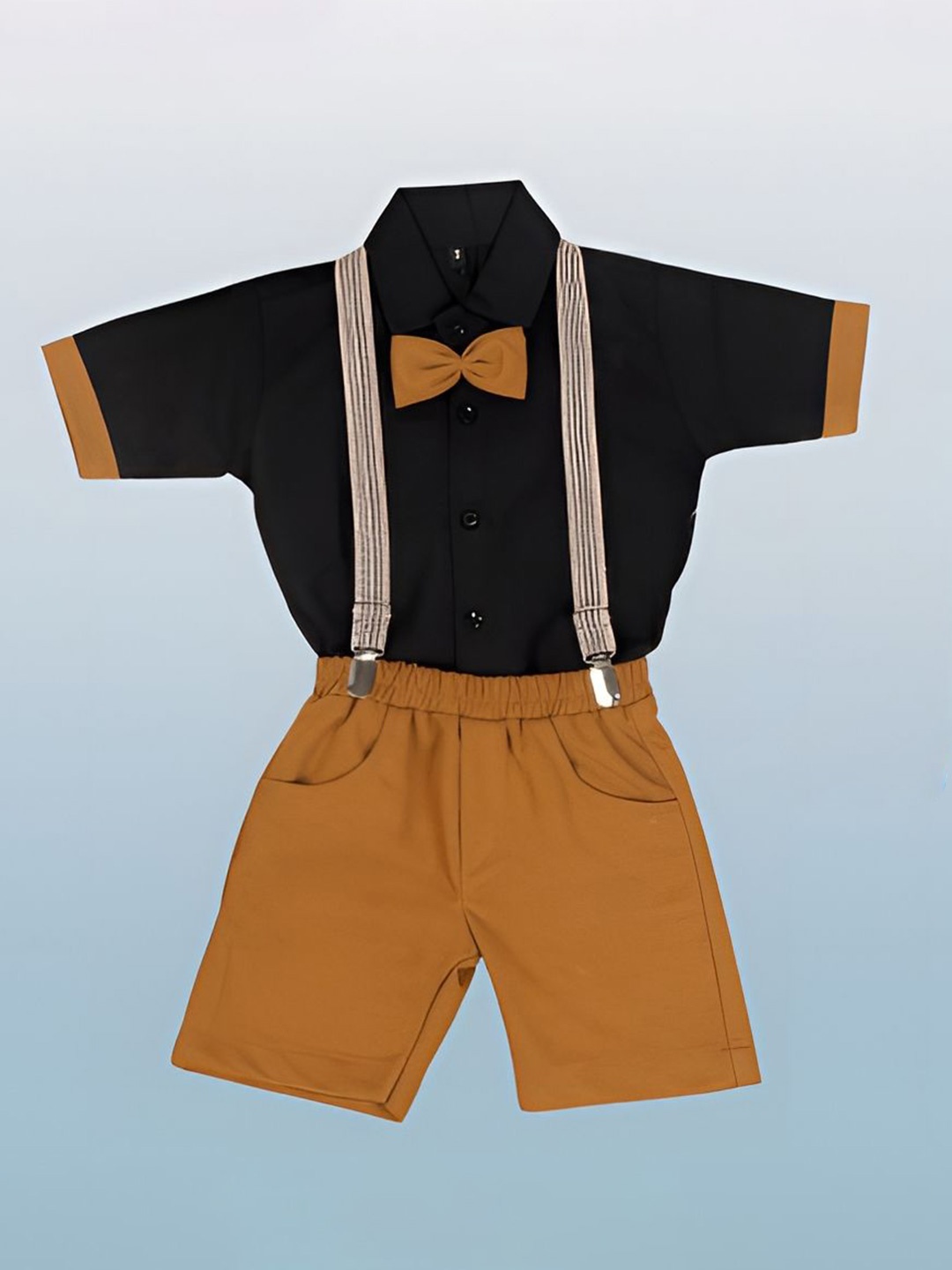 

BAESD Boys Short Sleeves Shirt With Shorts & Suspender, Black