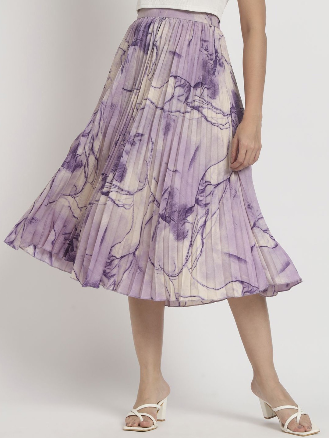 

ZWERLON Women Printed Pleated A-Line Midi Skirt, Purple