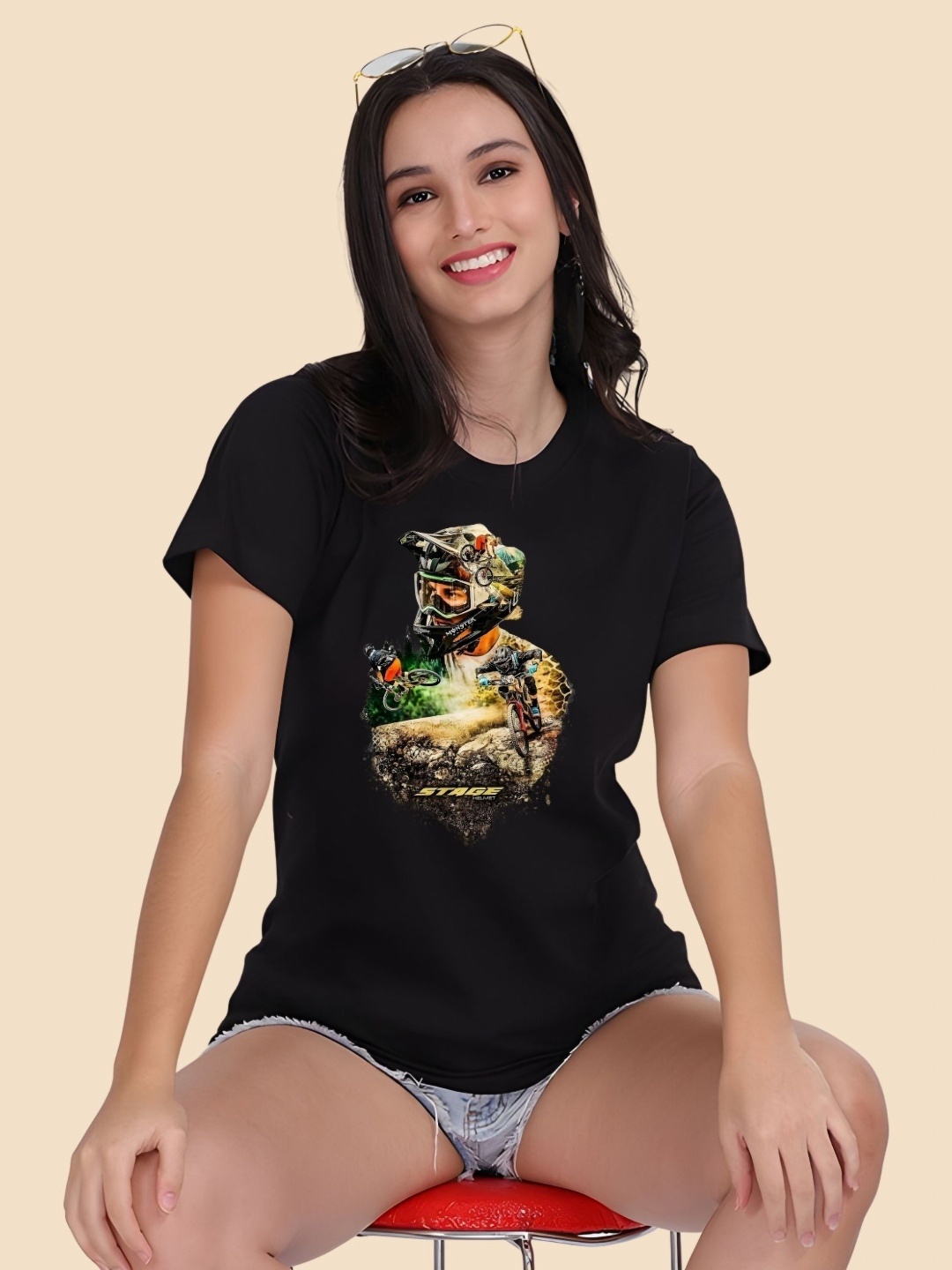 

SZN Women Graphic Printed Round Neck Cotton T-shirt, Black