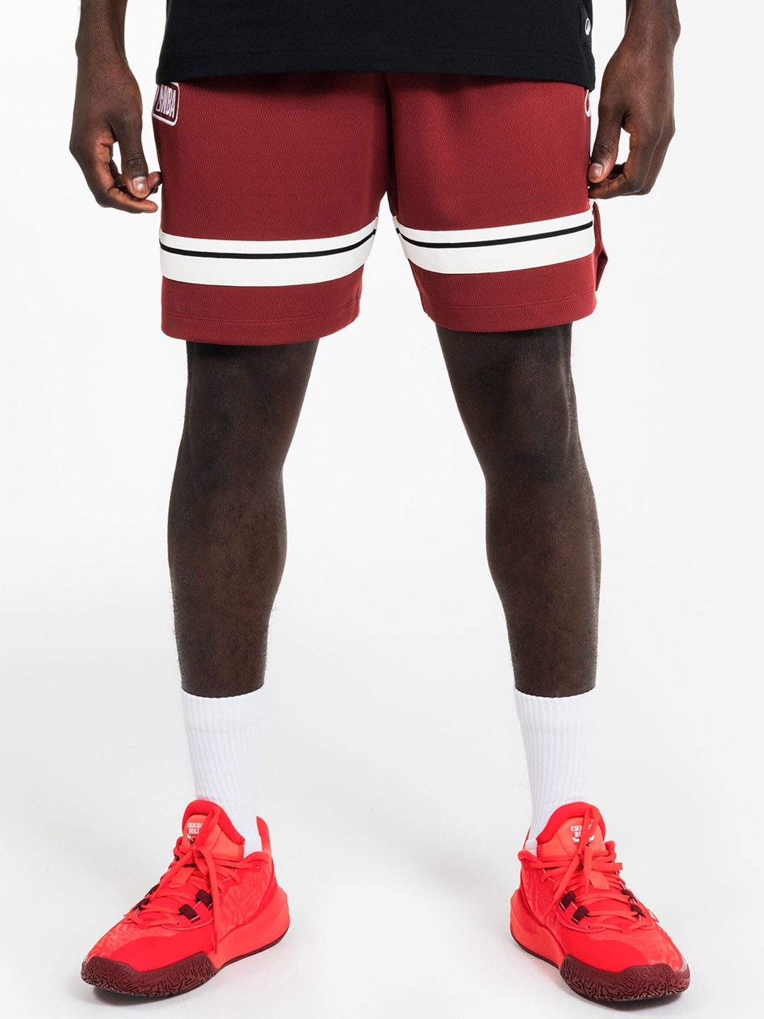 

Tarmak By Decathlon Men Striped Burgundy Basketball Shorts, Red