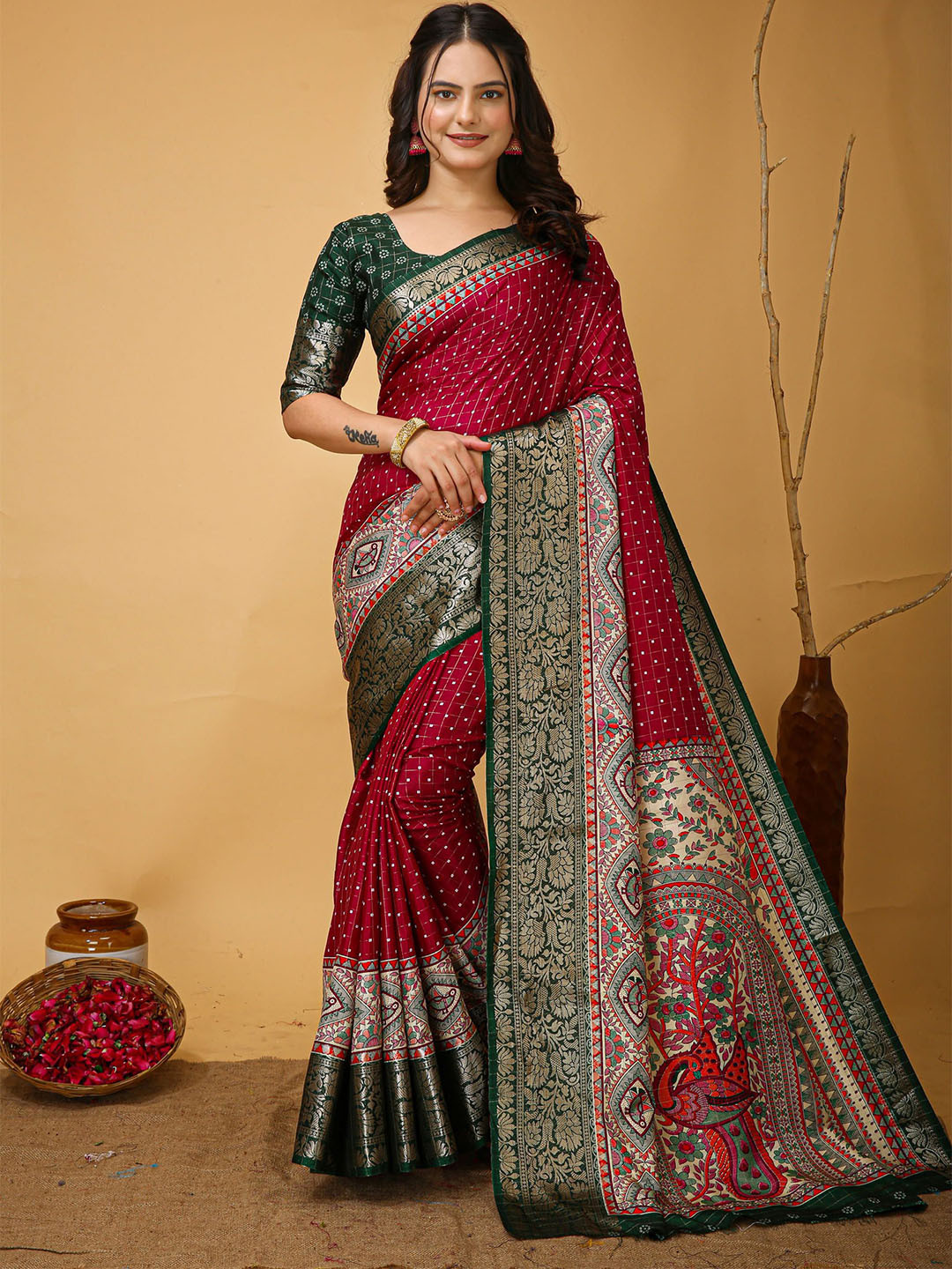 

KALINI Woven Design Zari Banarasi Saree, Maroon