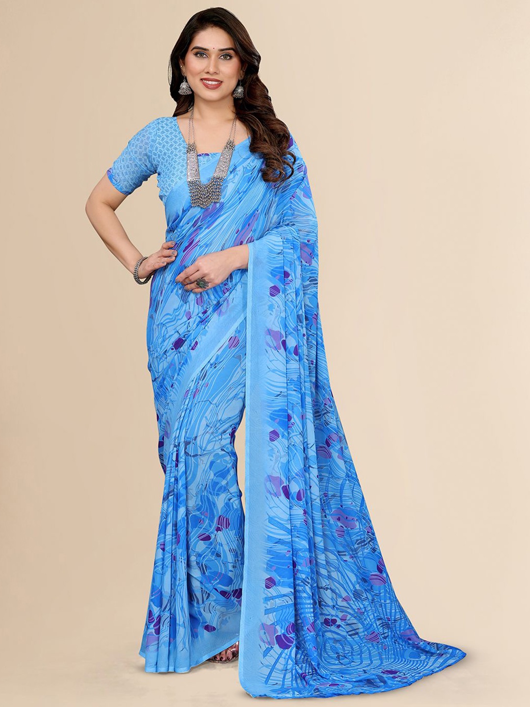 

Moda Rapido Poly Georgette Saree, Blue